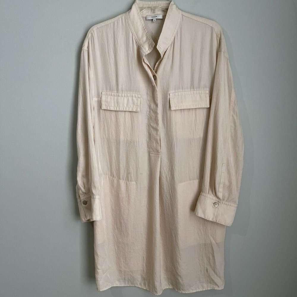 Vince Long Sleeve Utility Shirt Dress With Pockets in Fennel